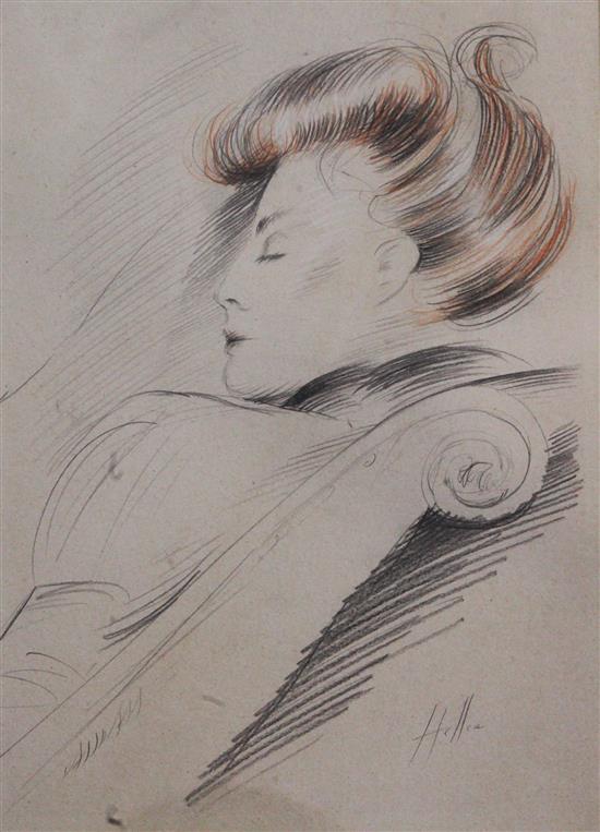 Paul Cesar Helleu (1859-1927) Study of a sleeping woman, 11.75 x 8.5in.